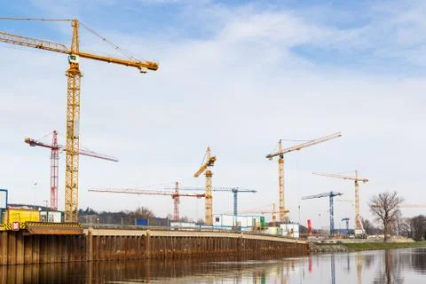 Large construction site with tower cranes Stock Photos