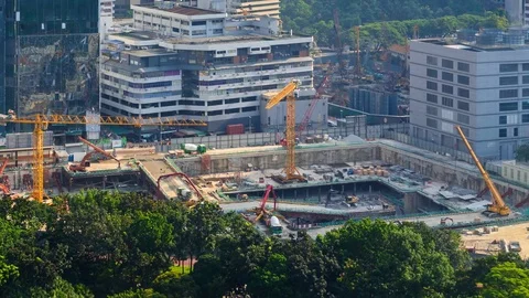 Large Construction Site Working 4K Time Lapse (pan shot) Stock Footage 77508865