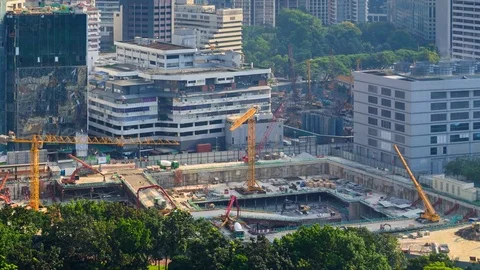 Large Construction Site Working 4K Time Lapse (zoom out) Stock Footage 77513813
