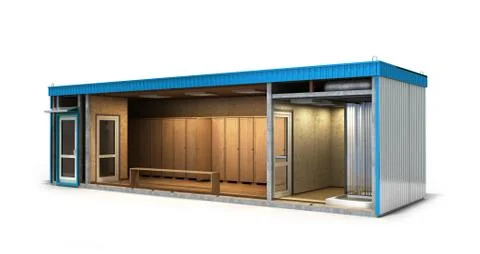 Large container building for workers in a cut with an inner filling 3d render Stock Illustration