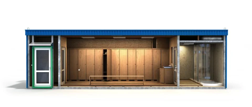 Large container building for workers in a cut with an inner filling 3d render Stock Illustration