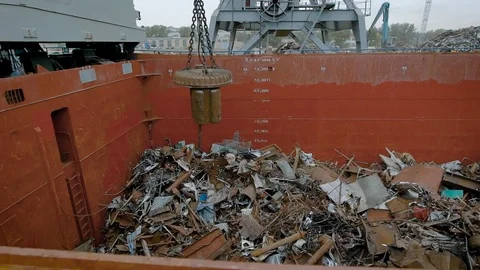 In a large container with metal debris fall iron parts, a mechanical building Video stock 81424121