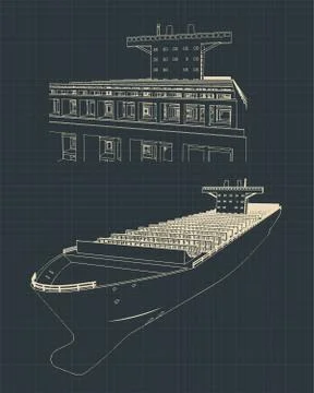 Large container ship blueprint Stock Illustration