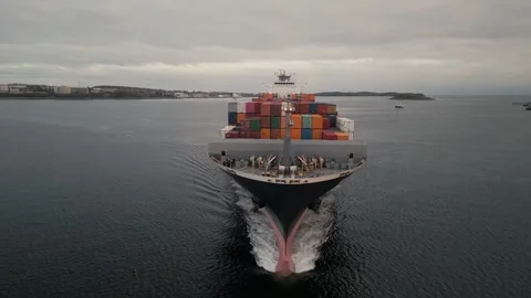 A large container ship calling at the port of Halifax in Nova Scotia, Canada. Stock Footage 272479490