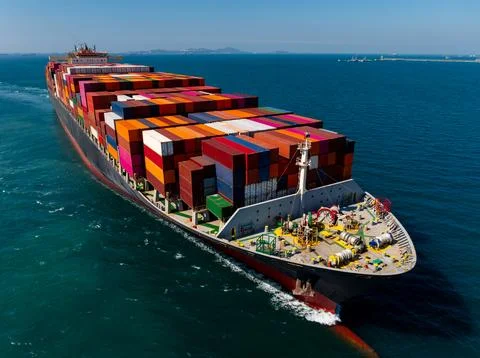 Large Container Ship Carrying Cargo Across Ocean Near Si Racha Chon Buri Th.. Stock Photos
