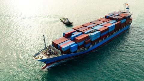 Large Container Ship Carrying Cargo Across Ocean Near Chon Buri Province Th.. Stock Photos