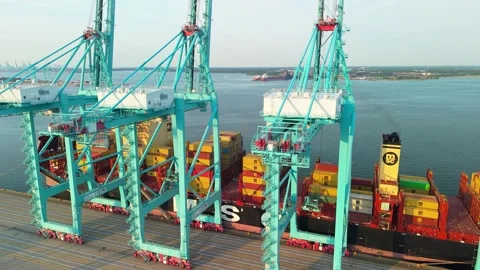 Large Container Ship Docked Stock Footage 335775633