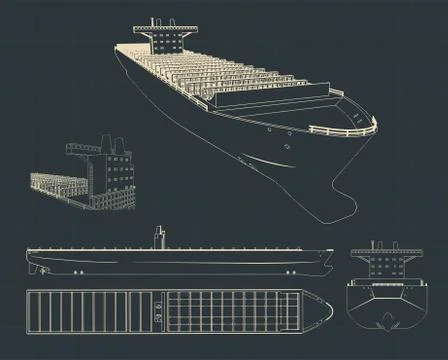 Large container ship Drawings Stock Illustration