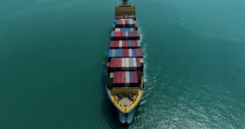 Large Container Ship Navigating Open Sea Lanes Transporting Cargo For Globa.. Stock Footage 336440186