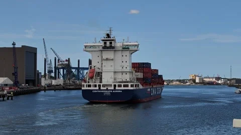 Large Container Ship Navigating Open Harbor Water Stock Footage 342281544