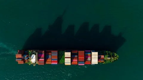 Large Container Ship Navigating Open Ocean Near Si Racha Chonburi Thailand .. Stock Photos