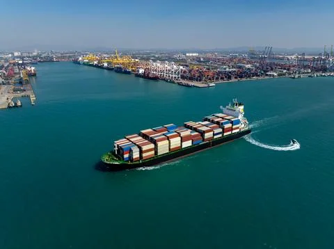 Large Container Ship Navigating Toward Terminal In Laem Chabang Port Wide Sho Photos