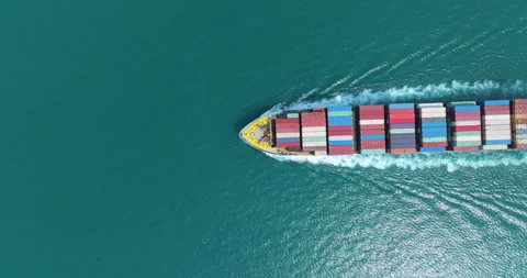 Large Container Ship Sailing Across Open Ocean Waters Delivering Global Car.. Stock Footage 340130883