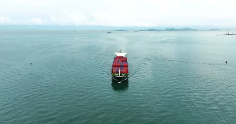 Large Container Ship Sailing Across Calm Open Sea Aerial View Stock Footage 340131626