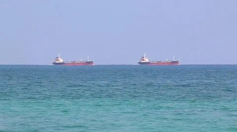 Large Container Ship Sailing In Coast (2 ship) Stock Footage 49215873
