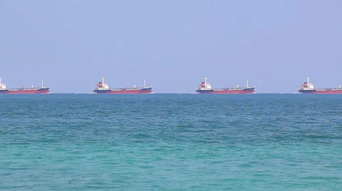 Large Container Ship Sailing In Coast (multi ship, repeat) Stock Footage 49216695