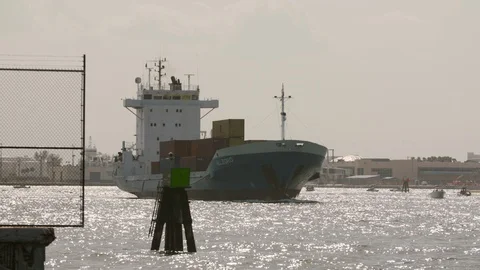 A large container ship sailing in the sea Stock Footage 117754846