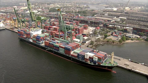 Large container ship at Santos Port Stock Footage 25537752