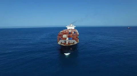 Large container ship at sea - Aerial footage Stock Footage