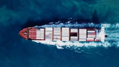 Large container ship at sea - Aerial footage Stock Footage 81464487