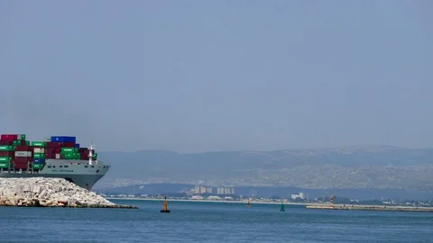 Large container ship time lapse 4k intro outro for business  Stock Footage 90052835