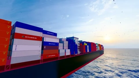 Large container ships go out to sea for ocean trade Stock Footage 242498206