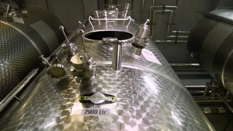 Large containers with grape juice at the winery Video stock 169137102