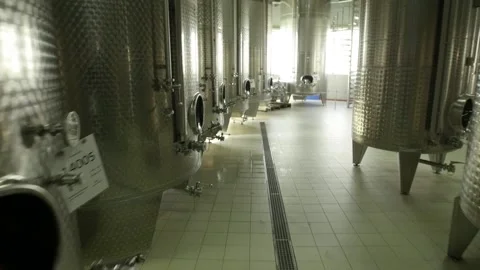 Large containers with grape juice at the winery Stock Footage 169137148