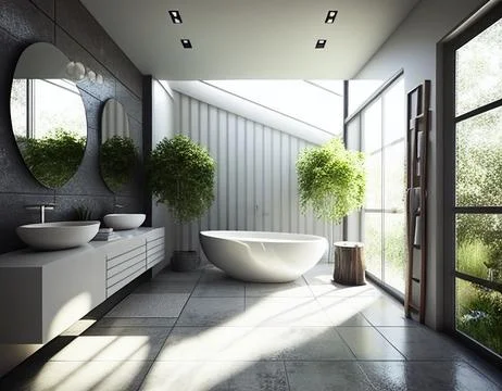 A Large Contemporary Bathroom Stock Illustration