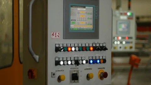 Large Control Device Panel with Buttons in Workshop Stock Footage 72735480