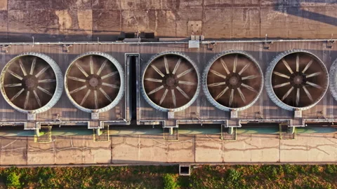 Large cooling system at an industrial site for managing temperature during Stock Footage 341602764