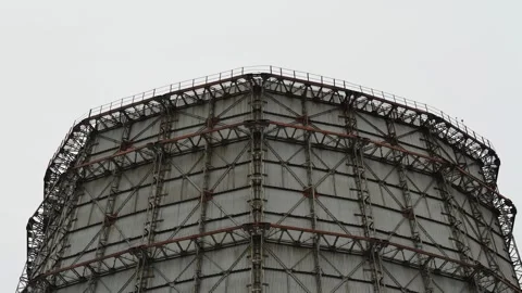 Large cooling tower at a thermal power plant station outdoor Stock Footage 338198787