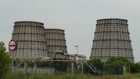 Large cooling tower at a thermal power plant station outdoor Stock Footage 338201711