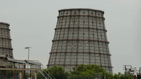Large cooling tower at a thermal power plant station outdoor Stock Footage 338201713