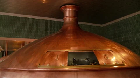 Large Copper Beer Kettle Open in Brewery Stock Footage 43782574