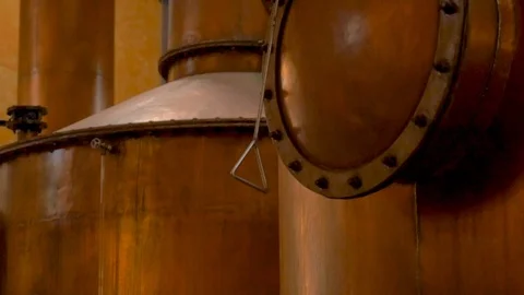 Large copper distillery tanks at tequila factory in Mexico Stock Footage 90222794