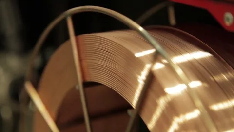 Large Copper wire roll spinning close up Stock Footage 75944666