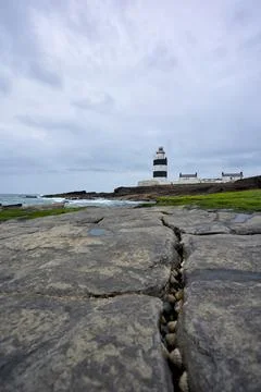 Large crack with molluscs with hook headlight and cloudy sky at the backgroun Stock Photos