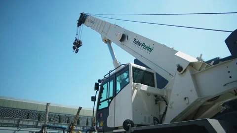 A large crane on the back of a truck Stock Footage 155539726