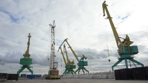 Large cranes move loads Stock Footage 85893964