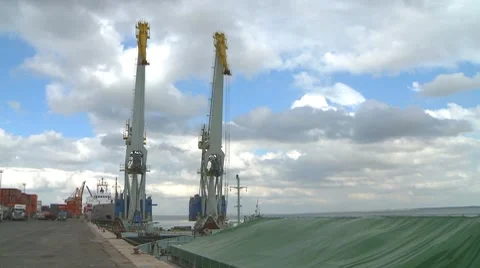 Large cranes in port Stock Footage 8824930