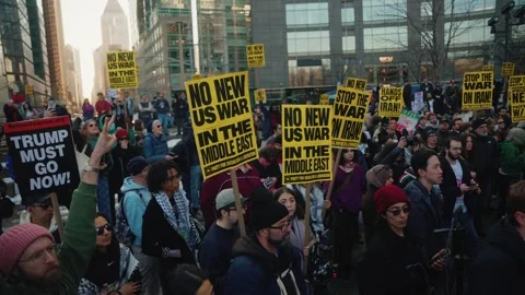 Large crowd of anti war demonstrators gathered in New York City Stock Footage 341657731