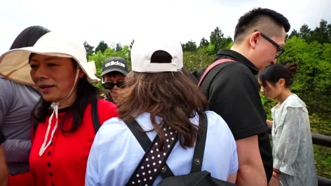 Large crowd of asian tourists walking in Zhangjiajie National Forest Park, China Stock Footage 336694351