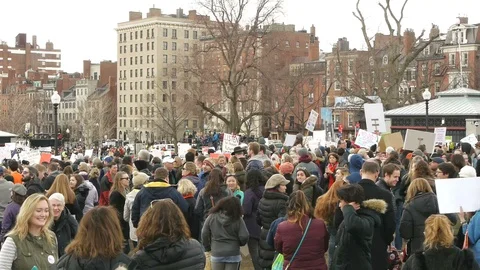 Large Crowd Boston Common Anti Gun 2018 Video stock 87634257
