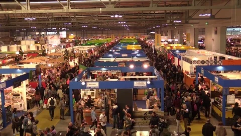 Large Crowd Of Busy exhibition time lapse Stock Footage 71618730