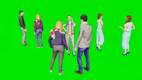 Large crowd of casual people converses set on a 3d animated green screen Stock Footage 329596783