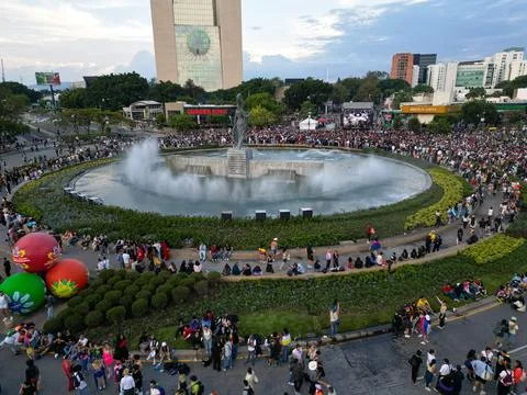 Large crowd celebrating Pride Parade 2026 at Minerva Roundabout, Guadalajara Stock Photos