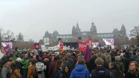 Large crowd at Climate March in Amsterdam, Netherlands. Stock Footage 258042922