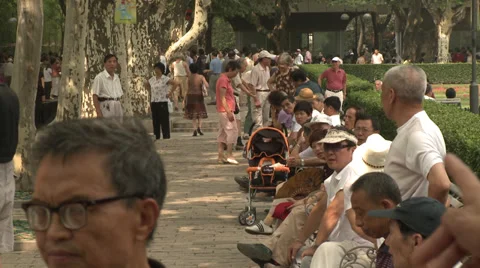 Large crowd dancing under trees 4 Stock Footage 37704677