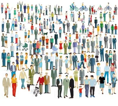 Large crowd of different people Stock Illustration